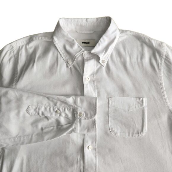 BUCK MASON Men's Oxford Shirt One Pocket Men's LARGE White 100% Cotton *Read - Picture 12 of 14